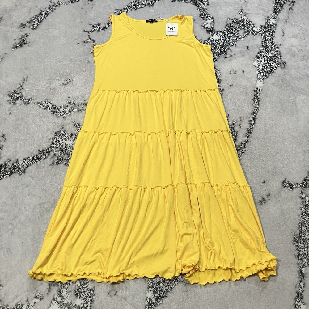White Mark Yellow Tiered Ruffle Dress Sleeveless Bubble Hem Womens Sz 2XL‎